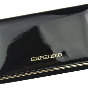 Gregorio čierna lakovaná dámska kožená peňaženka v darčekovej krabičke
