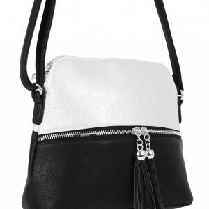 Malá crossbody kabelka so strieborným zipsom čierno-biela