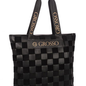 Čierna mäkká shopper dámska kabelka s prepletaným šachovnicovým vzorom S688 GROSSO