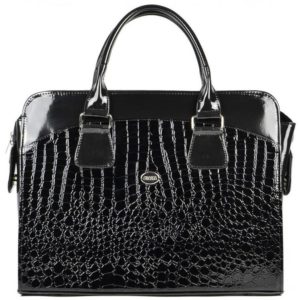 Dámska luxusná taška na notebook čierny lak kroko ST01 15.6″ GROSSO