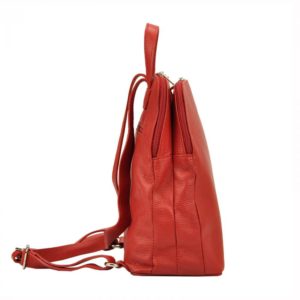 Kožený červený dámsky módny batôžtek s dvoma oddielmi